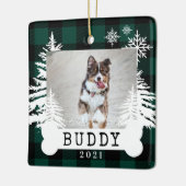 Grünes Kariertes Rustikales Pinienbäume Knochen Fo Keramikornament (Links)