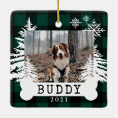 Grünes Kariertes Rustikales Pinienbäume Knochen Fo Keramikornament (Rückseite)