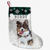 Grünes Kariertes Rustikales Pinienbäume Knochen Fo Kleiner Weihnachtsstrumpf (Vorderseite)