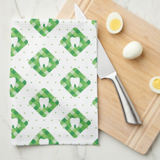 Grünes kariertes Zahn-Muster Geschirrtuch (Viertel Falte)