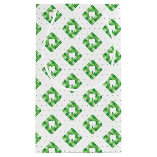 Grünes kariertes Zahn-Muster Kleine Geschenktüte (Rückseite)