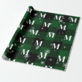 Grünes Karo & Schneeflocken Monogramm Anfangsbuchs Geschenkpapier (Ungerollt)