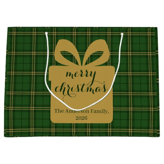 Grünes Karo-Weihnachtsfest-Muster - Große Geschenktüte (Vorderseite)