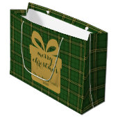 Grünes Karo-Weihnachtsfest-Muster - Große Geschenktüte (Vorderseite Schrägansicht)