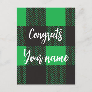Grünes Karomuster Gratulation Postkarte