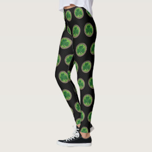 Grünes Kleeblatt auf keltischen Knochen Leggings