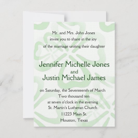 Grünes Kleeblatt Einladung zur Hochzeit (Vorderseite)