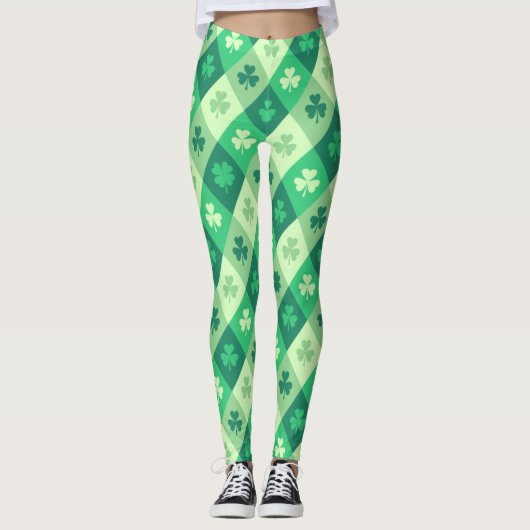Grünes Kleeblatt-glücklicher St. Patricks Day-Spaß Leggings (Vorderseite)