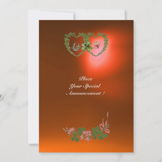 GRÜNES KLEEBLATT HERZEN MONOGRAMM weiß, orange Ankündigung (Rückseite)