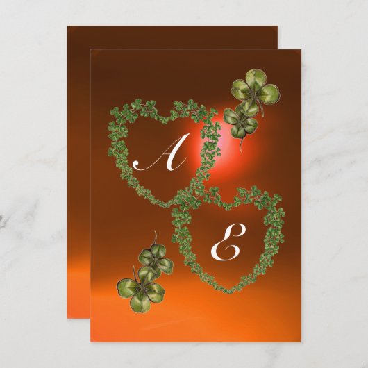 GRÜNES KLEEBLATT HERZEN MONOGRAMM weiß, orange Ankündigung (Vorne/Hinten)