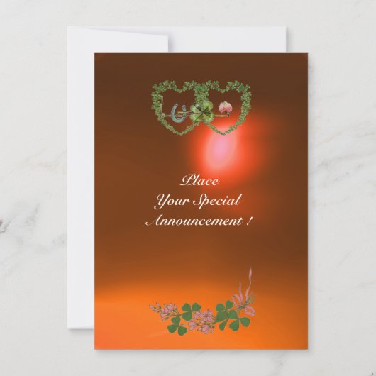 GRÜNES KLEEBLATT HERZEN MONOGRAMM weiß, orange Ankündigung (Rückseite)