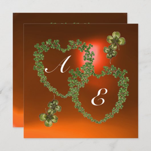 GRÜNES KLEEBLATT HERZEN MONOGRAMM weiß, orange Ankündigung (Vorne/Hinten)