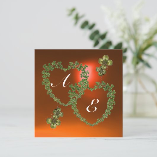 GRÜNES KLEEBLATT HERZEN MONOGRAMM weiß, orange Ankündigung (Stehend Vorderseite)