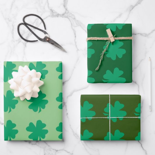 Grünes Kleeblatt Leaf Muster St Patrick's Day 2024 Geschenkpapier Set (Vorderseite)
