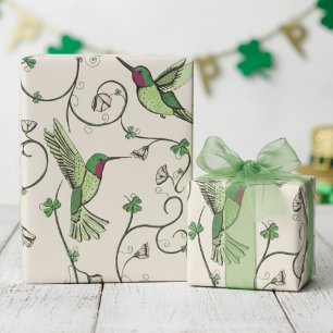 Grünes Kleeblatt Reben Kolibri Muster Geschenkpapier