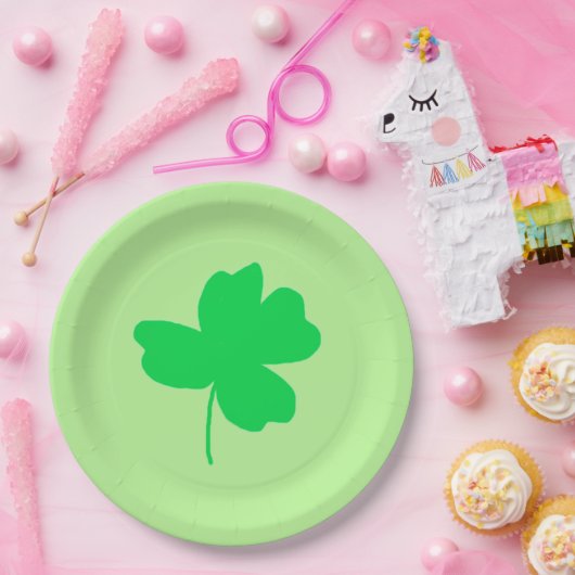 Grünes Kleeblatt Vierblättriges Kleeblatt hellgrün Pappteller (Party)