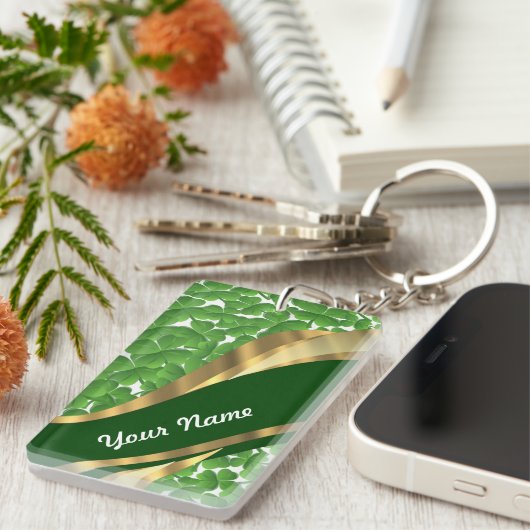 Grünes Kleeblattmuster Schlüsselanhänger (Vorderseite rechts)