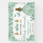 Grünes Kleid Blonde Haarestin Floral Geburtstag Banner (Vertikal)