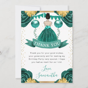 Grünes Kleid Braunhaarige Prinzessin Geburtstag Dankeskarte