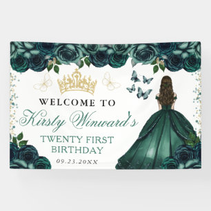 Grünes Kleid Brünett Princess Floral Geburtstag Banner