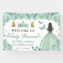 Grünes Kleid Brünette Prinzessin Floral Quinceaner