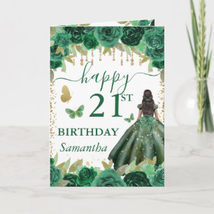 Grünes Kleid Dunkle Haut Prinzessin Geburtstag Karte