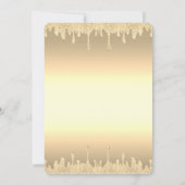 Grünes Kleid, Tiara, Glitzer Tropfen Gold Quinceañ Einladung (Rückseite)