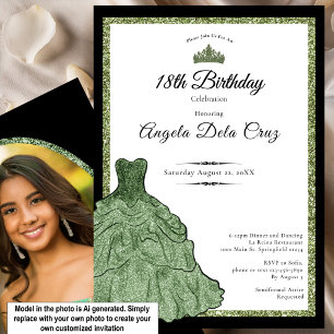 Grünes Kleid und Tiara 18. Geburtstagsdebüt Einladung