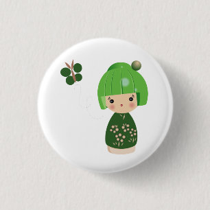 Grünes Kokeshi Dreiergruppe-Button Button