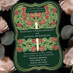Grünes königliches mittelalterliches florales Schw Einladung