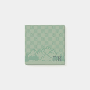 Grünes Kontrollmuster Rustikale Berge Monogramm Post-it Klebezettel
