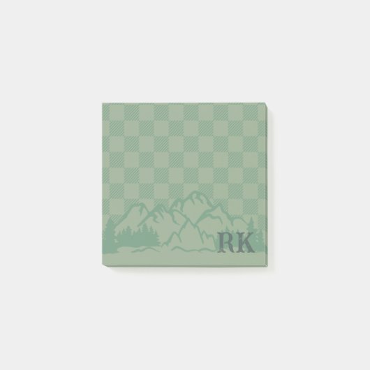 Grünes Kontrollmuster Rustikale Berge Monogramm Post-it Klebezettel (Vorderseite)