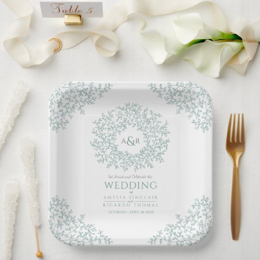 Grünes Kreissblatt zeichnend Mono-Hochzeit Pappteller (Hochzeit)