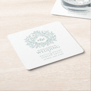 Grünes Kreissblatt zeichnend Mono-Hochzeit Rechteckiger Pappuntersetzer