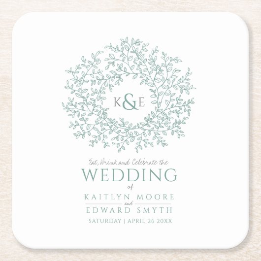 Grünes Kreissblatt zeichnend Mono-Hochzeit Rechteckiger Pappuntersetzer (Vorderseite)