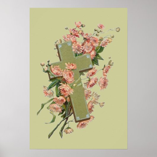 Grünes Kreuz mit rosa Blume Poster (Vorne)