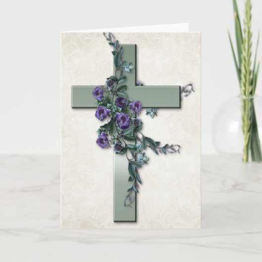 Grünes Kreuz mit violett blühender Grußkarte Karte (Vorderseite)