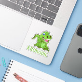 grünes Krokodil Aufkleber (Laptop mit iPhone)