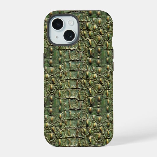Grünes Krokodil-Ledermuster iPhone 15 Hülle (Rückseite)