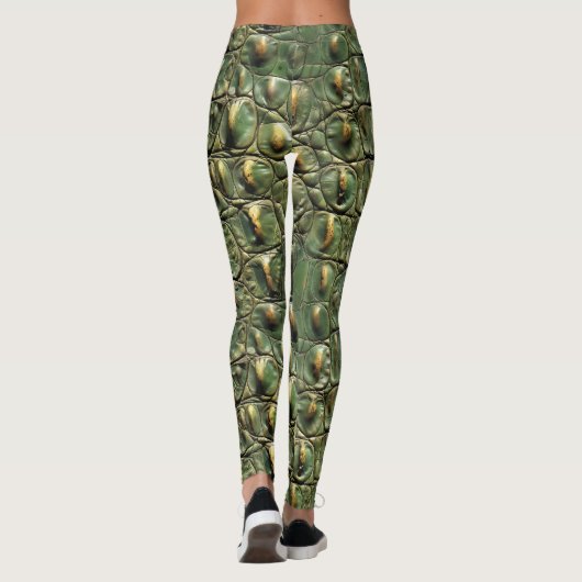 Grünes Krokodil-Ledermuster Leggings (Rückseite)