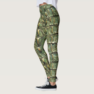 Grünes Krokodil-Ledermuster Leggings