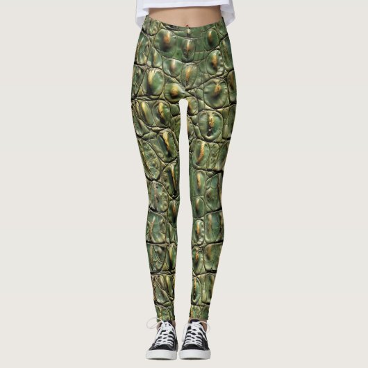 Grünes Krokodil-Ledermuster Leggings (Vorderseite)