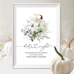 Grünes Kürbis-Herbst-Date-Night-Glas-Schild Poster