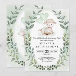 Grünes Lamm 1. Geburtstag Baby Sheep Party Einladung