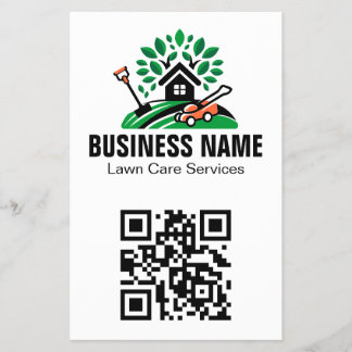 Grünes Landschaftslogo Haus Baum Rasenmäher QR-Cod Flyer