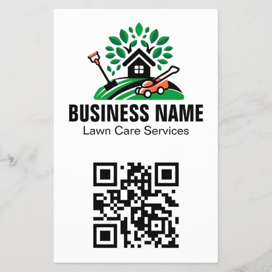 Grünes Landschaftslogo Haus Baum Rasenmäher QR-Cod Flyer (Vorne)