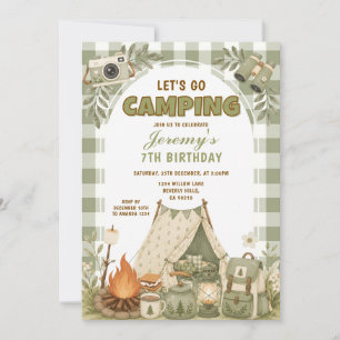 Grünes Lasst uns Camping Geburtstag Outdoor-Abente Einladung