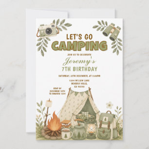 Grünes Lasst uns zum Camping-Geburtstag Outdoor-Ab Einladung