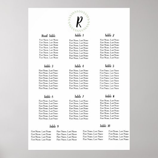 Grünes Laurel - Hochzeitstisch Poster (Vorne)