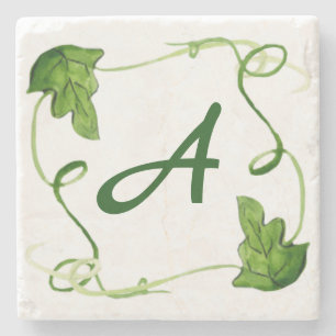 Grünes Leaf Art Custom Initial Letter Steinuntersetzer